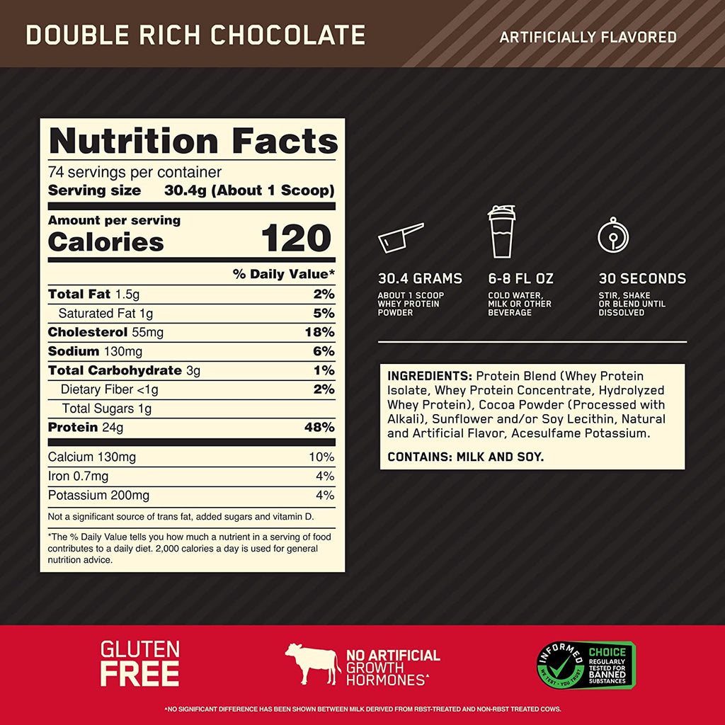 Optimum Nutrition Gold Standard 100% Whey Protein Powder, Double Rich Chocolate, 5 Pound (Packaging May Vary) - Free & Fast Delivery