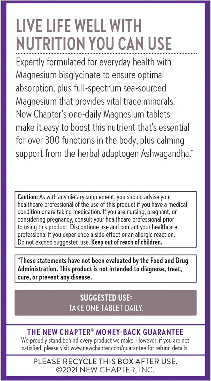 "Boost Muscle Recovery and Relaxation with New Chapter Magnesium + Ashwagandha - Gluten Free, Non-GMO - 30 Count"