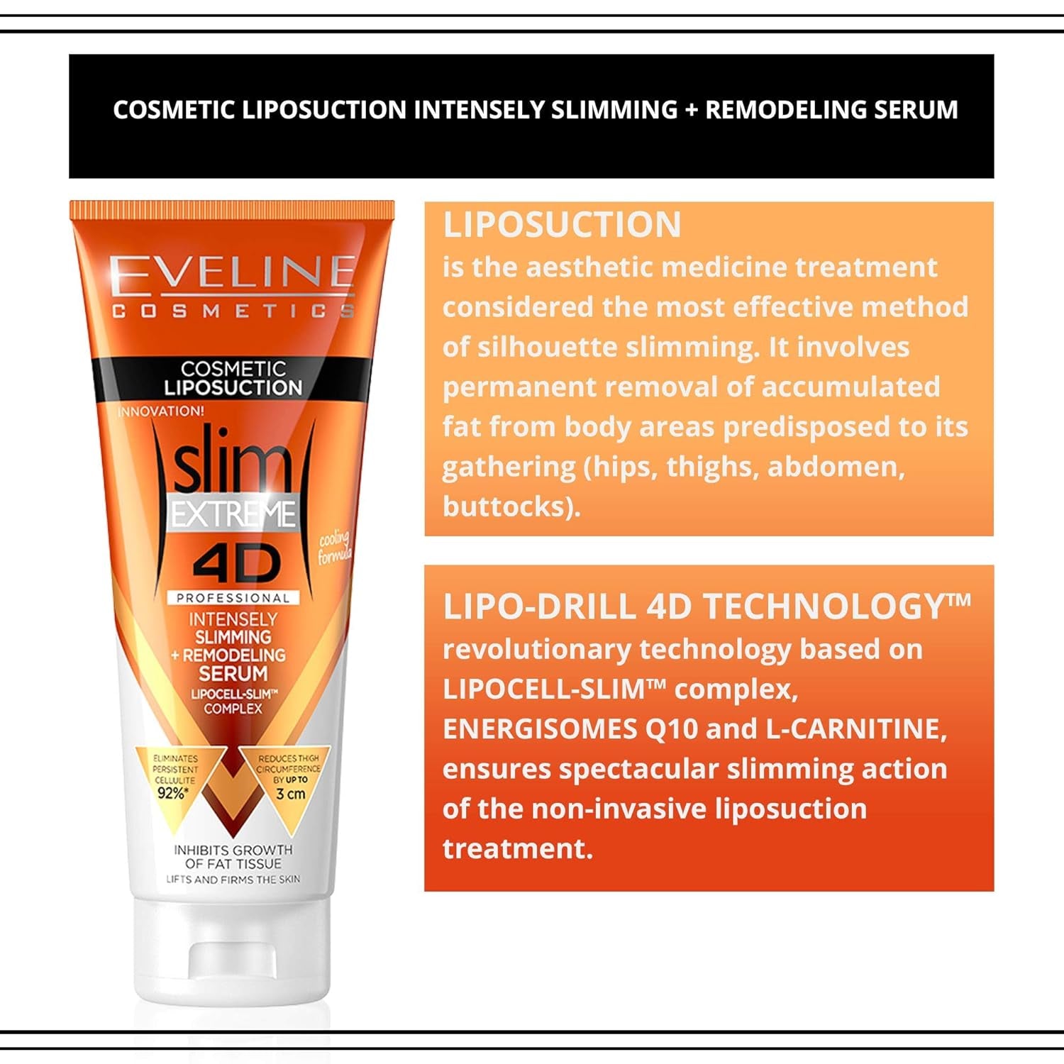 "Get the Body You've Always Wanted with Eveline Slim Extreme 4D Liposuction Body Serum - Firming Body Lotion for Women and Men, plus Body Sculpting Cellulite Workout Cream!"