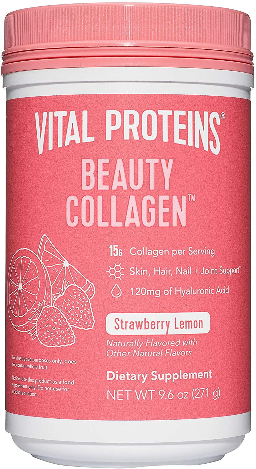 Vital Proteins Beauty Collagen Peptides Powder Supplement for Women, 120Mg of Hyaluronic Acid - 15G of Collagen per Serving - Enhance Skin Elasticity and Hydration - Strawberry Lemon - 9.6Oz Canister - Free & Fast Delivery
