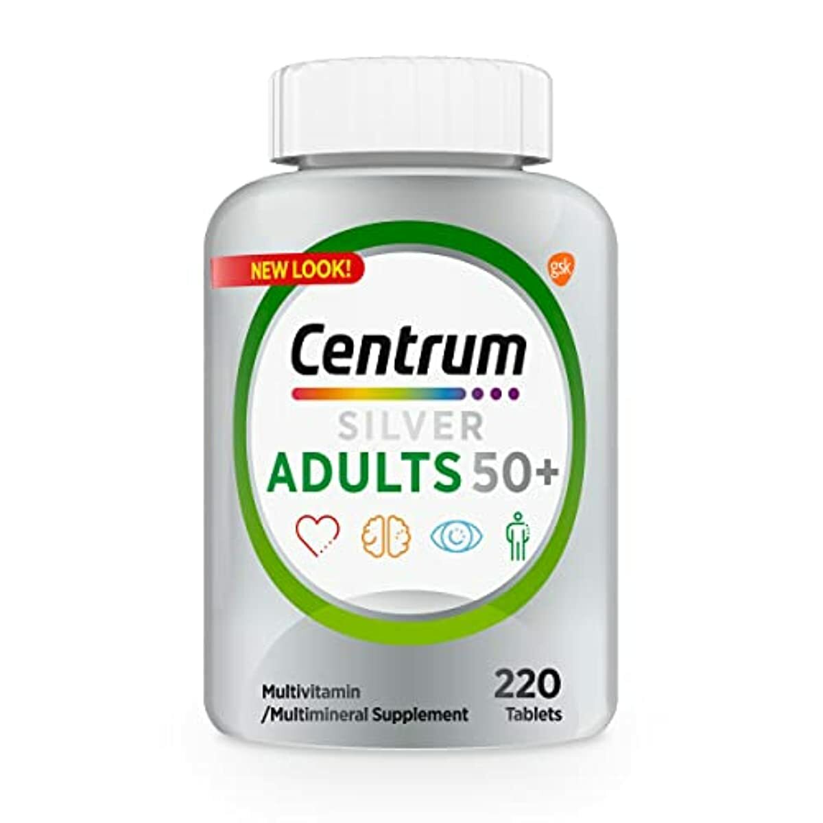 Centrum Silver Multivitamin for Adults 50 Plus, Multivitamin/Multimineral Supplement, Vitamin D3, B-Vitamins, Gluten Free, Non-GMO Ingredients, Supports Memory and Cognition in Older Adults - 220 Ct