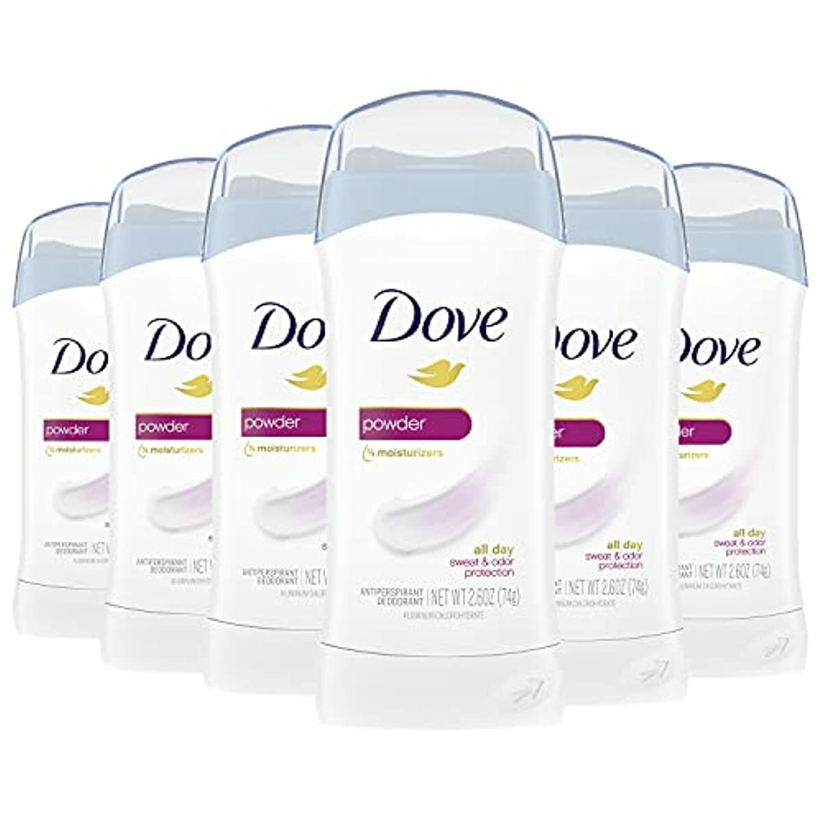 Dove Invisible Solid Antiperspirant Deodorant Stick for Women, Powder, For All Day Underarm Sweat & Odor Protection, 2.6 Ounce (Pack of 6)