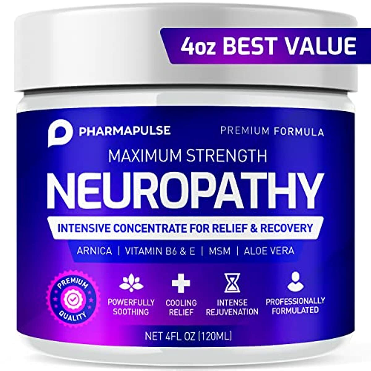 Neuropathy Nerve & Pain Relief Cream – Maximum Strength Pain Cream for Feet, Hands, Legs, Toes Includes Arnica, Vitamin B6, Aloe Vera, MSM - Scientifically Developed for Effective Relief 2oz