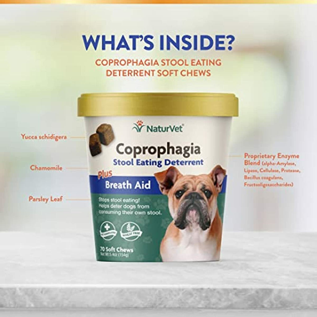 NaturVet – Coprophagia Stool Eating Deterrent Plus Breath Aid | Deters Dogs from Consuming Stool | Enhanced with Breath Freshener, Enzymes & Probiotics