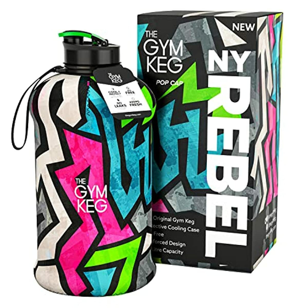 THE GYM KEG Sports Water Bottle (2.2 L) Insulated | Half Gallon | Carry Handle | Big Water Jug For Sport | Large Reusable Water Bottles | Ecofriendly, Tritan BPA Free Plastic, Leakproof (NY Rebel)